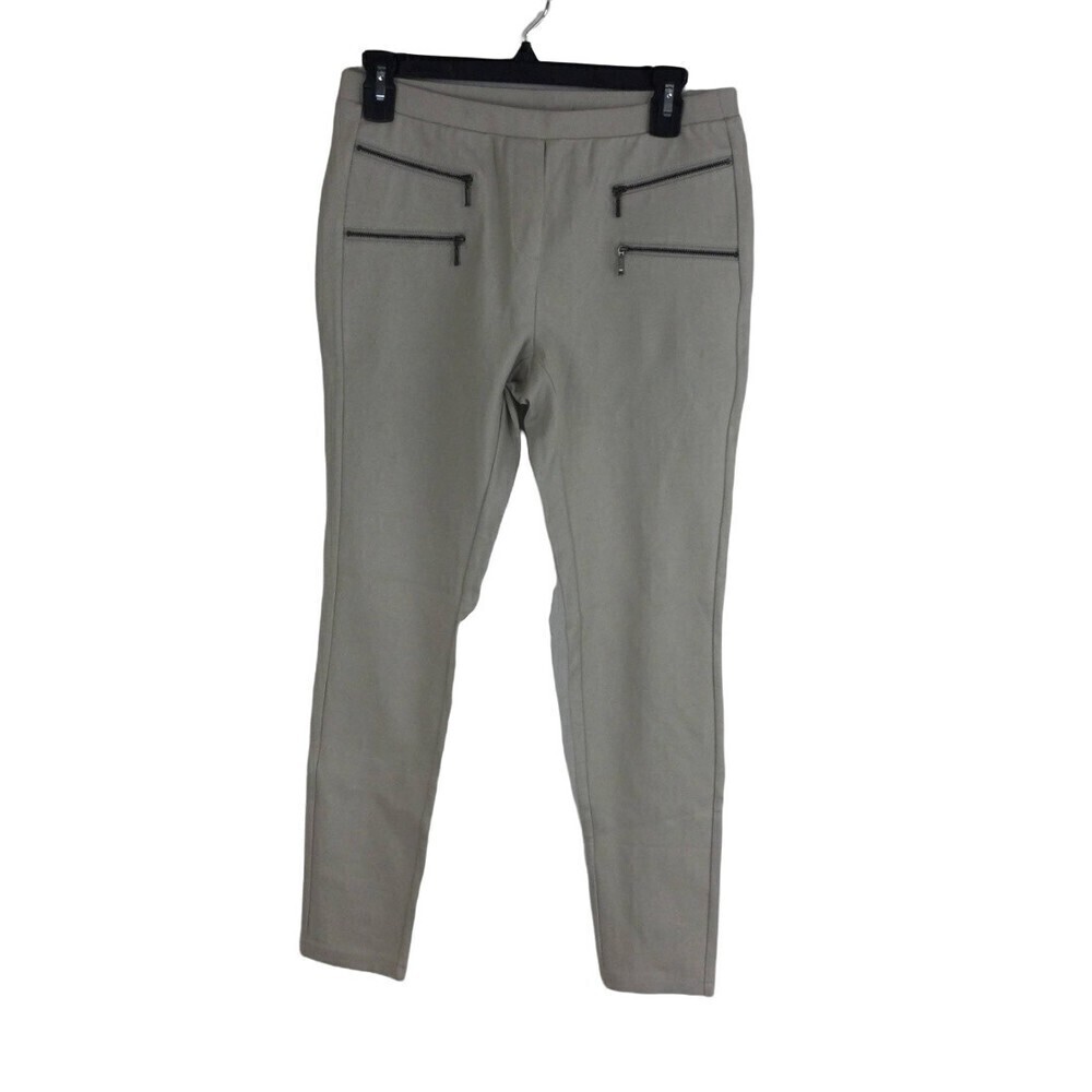 Nic +Zoe Pull-on Zipper Ponte Ankle Taupe Pants Womens Size Medium